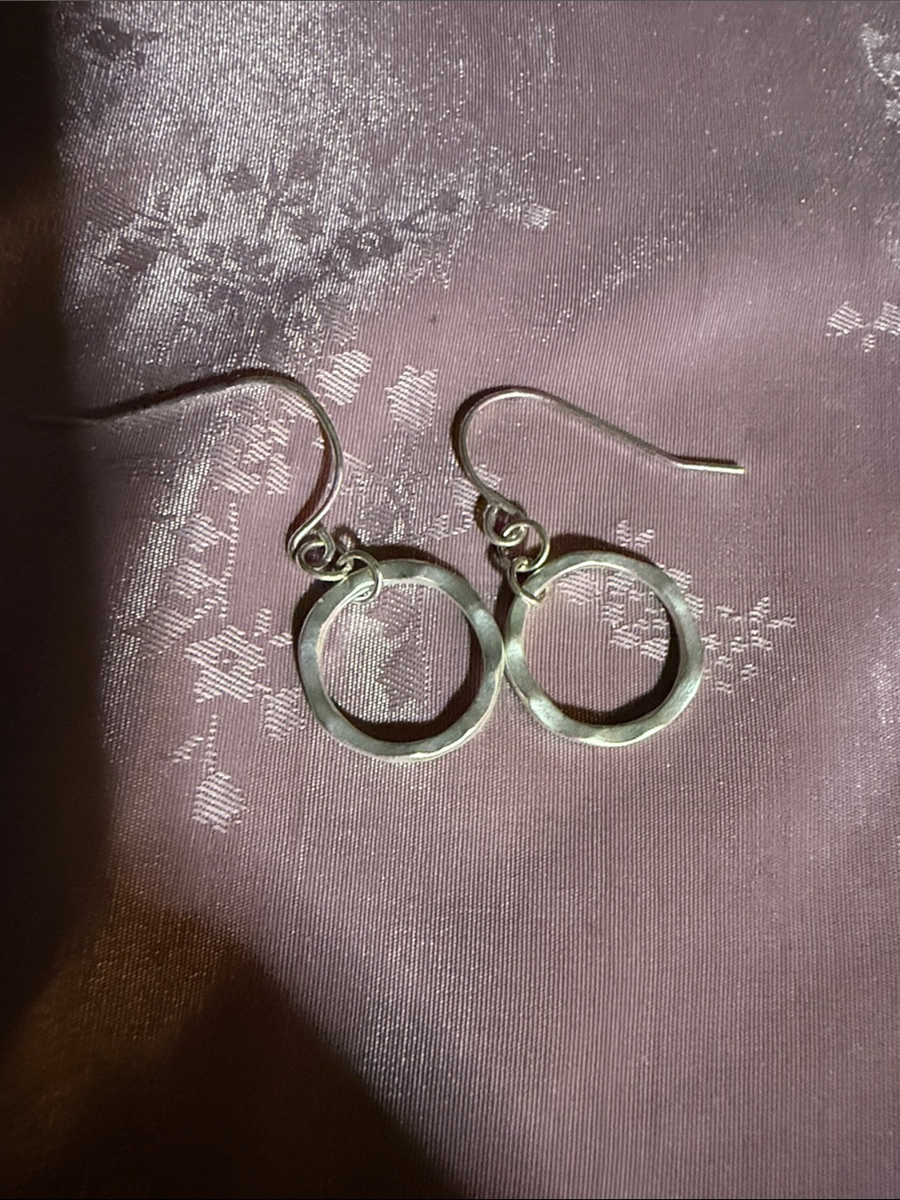 Sterling Silver Hammered Circle Drop Earrings - Silver